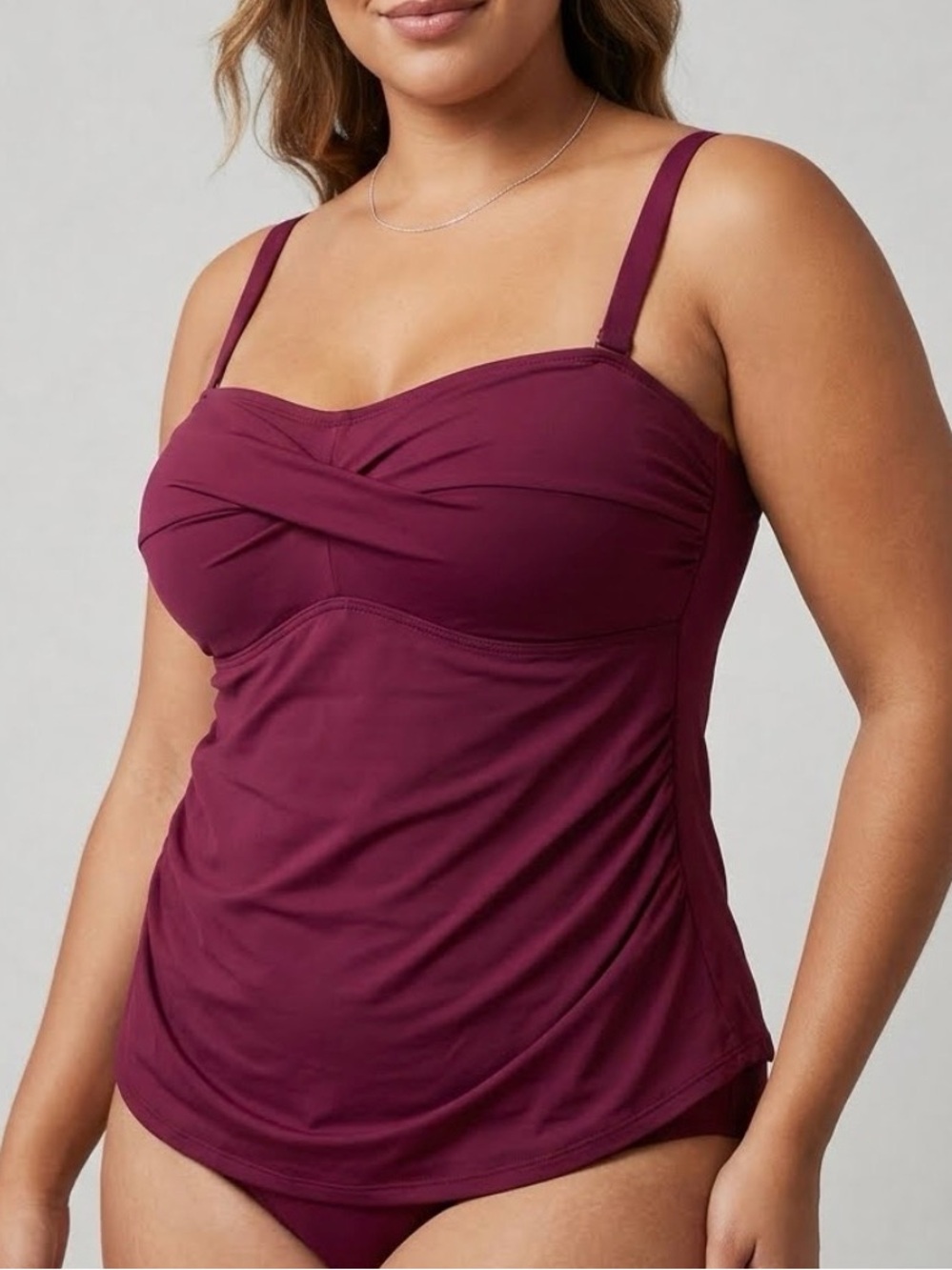 Twist-Front Swim Tankini only with support in Plum plus size 16w pool beach 1081